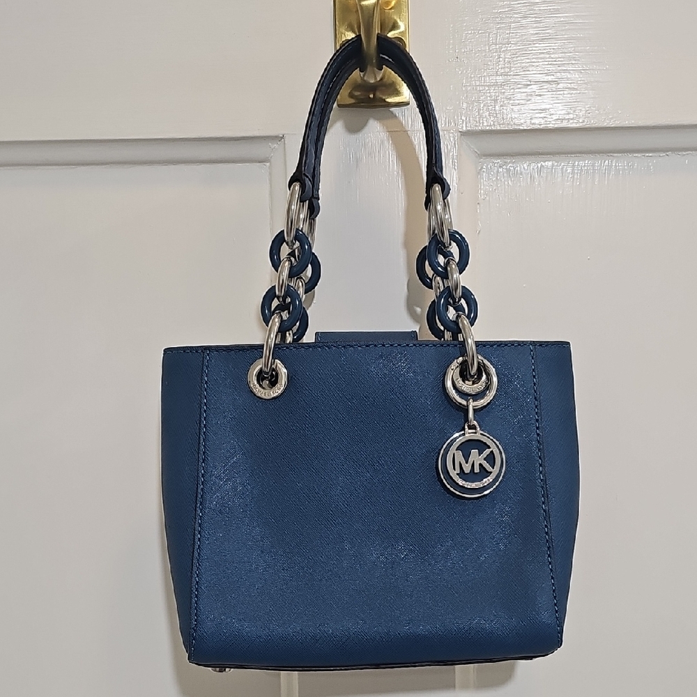 Michael Kors Navy Shoulder Bag with Silver Accents
